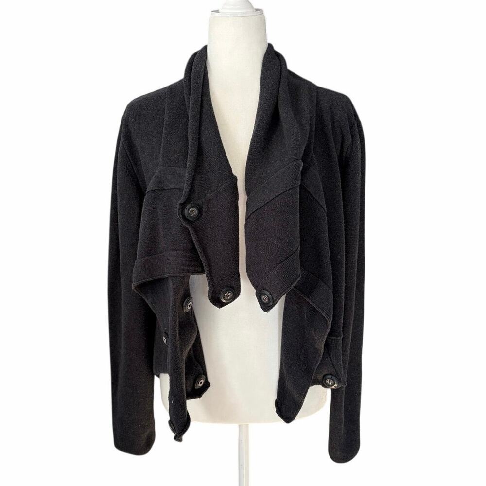 Alembika Charcoal Gray Knit Draped Asymmetrical Snap Cardigan Large